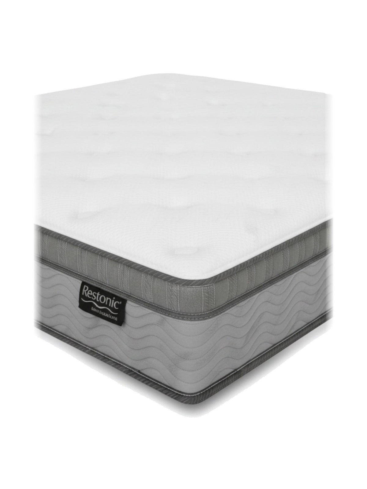 Matelas TOCO Meubles BackCare Trio très grand avec dessus coussinet, ressorts ensachés et bordure grise texturée.