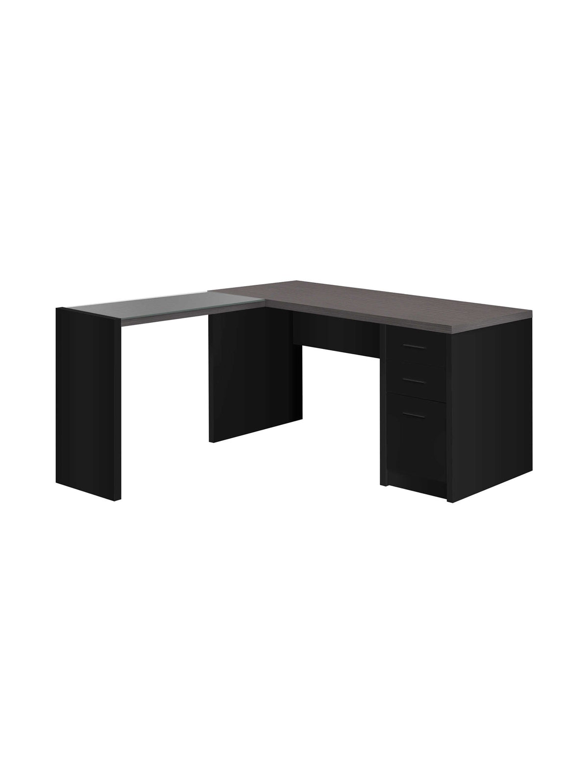 Bureau noir en coin avec verre trempé Valen 60''