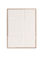 Cadre décoratif TOCO Meubles Clarity II avec motifs géométriques abstraits en relief sur fond blanc et cadre en bois.