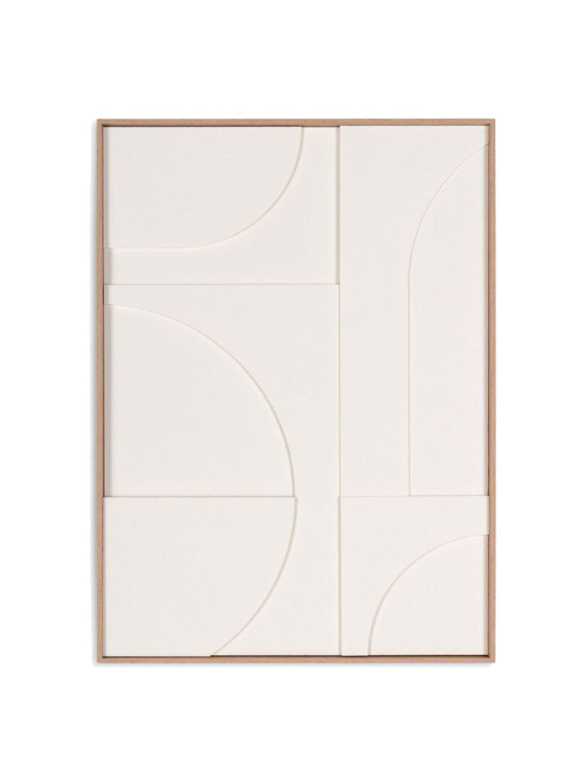 Cadre décoratif TOCO Meubles Clarity II avec motifs géométriques abstraits en relief sur fond blanc et cadre en bois.