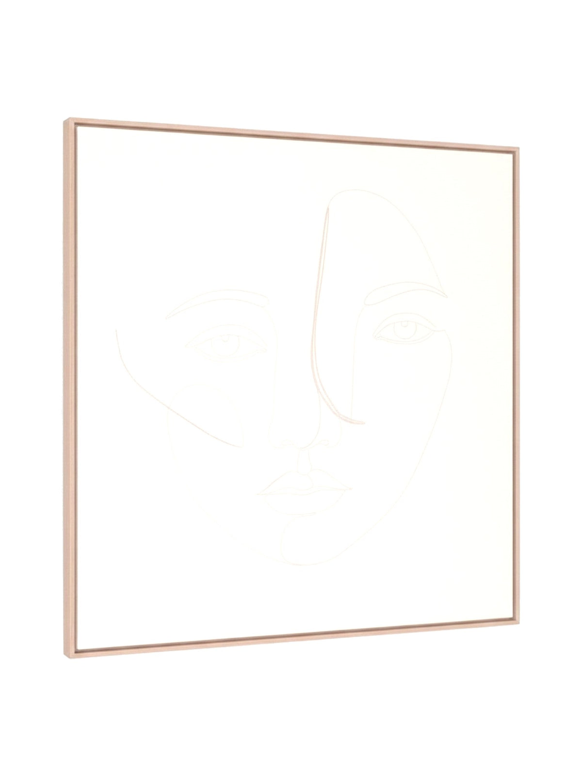 Cadre décoratif Dream I de TOCO Meubles avec un dessin au trait minimaliste d'un visage sur fond beige clair