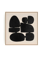 Cadre décoratif TOCO Meubles Pillars I avec formes géométriques abstraites noires sur fond beige et cadre en bois clair