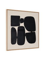 Cadre décoratif TOCO Meubles Pillars II avec formes géométriques abstraites noires sur fond beige et cadre en bois