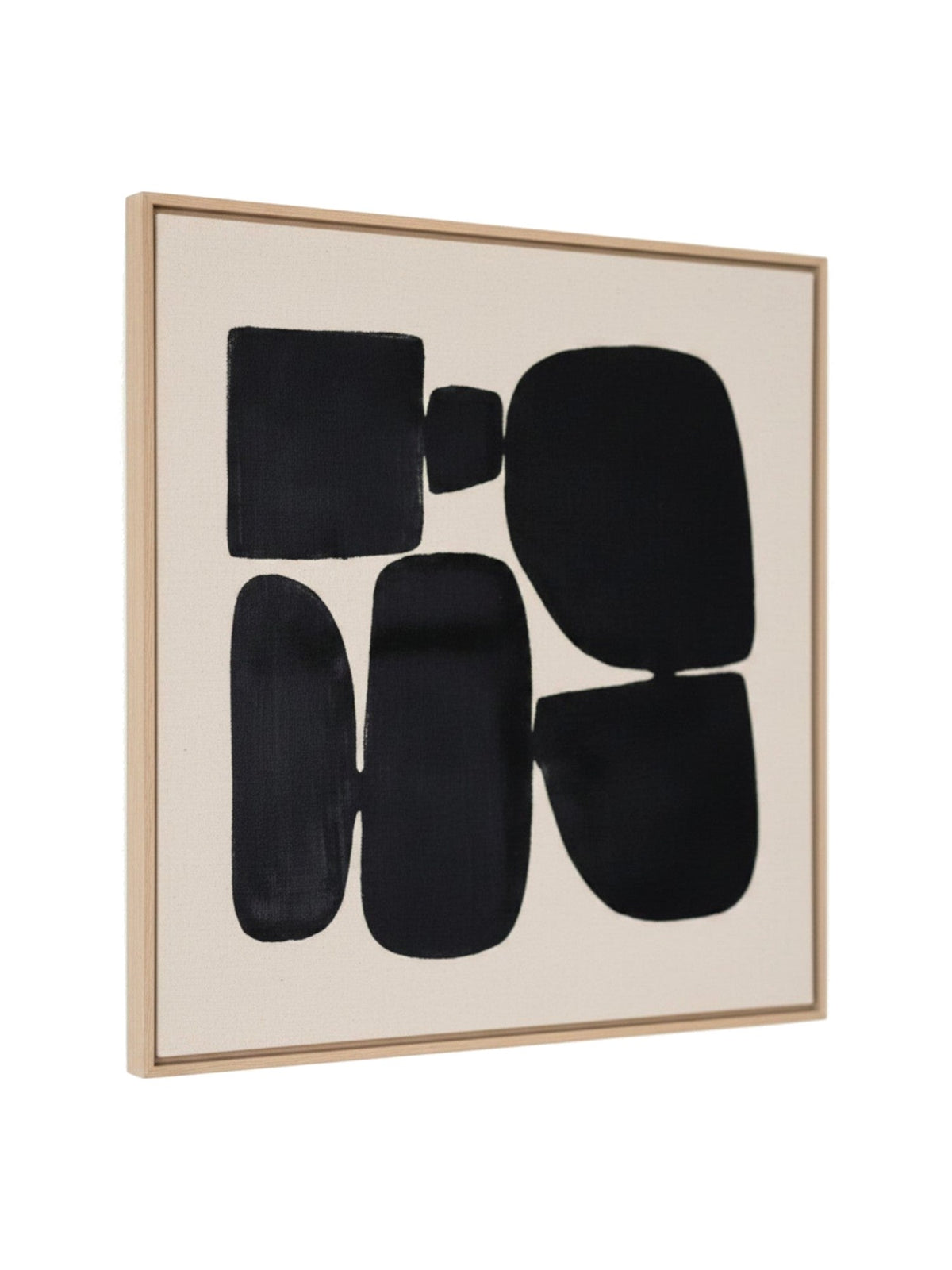 Cadre décoratif TOCO Meubles Pillars II avec formes géométriques abstraites noires sur fond beige et cadre en bois