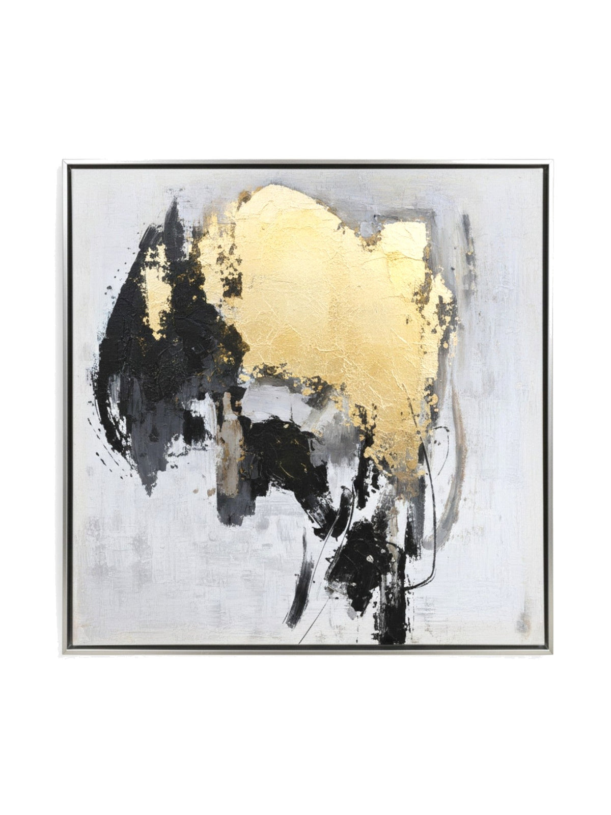 Cadre décoratif Salience par TOCO Meubles avec peinture abstraite en noir, gris et feuille d'or sur fond blanc