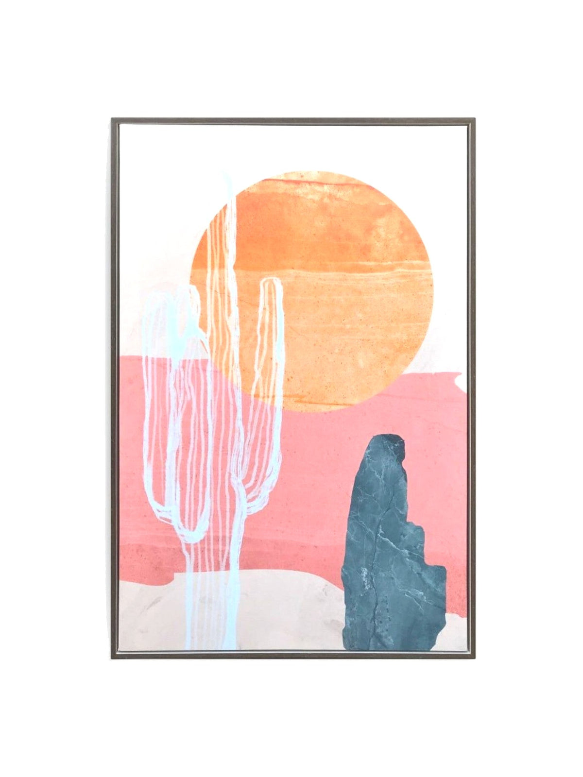 Cadre décoratif TOCO Meubles Sanoran Sunset avec illustration abstraite de cactus et coucher de soleil aux tons chauds