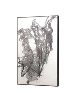 Toile décorative TOCO Meubles Verwesen avec motif de feuille squelette noire dans un cadre flottant noir minimaliste