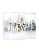 Cadre décoratif TOCO Meubles abstrait skyline urbain en bleu et gris avec détails en feuilles d'argent et d'or