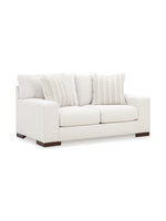 Causeuse Figaro TOCO Meubles en tissu texturé blanc cassé avec deux coussins décoratifs à rayures beiges