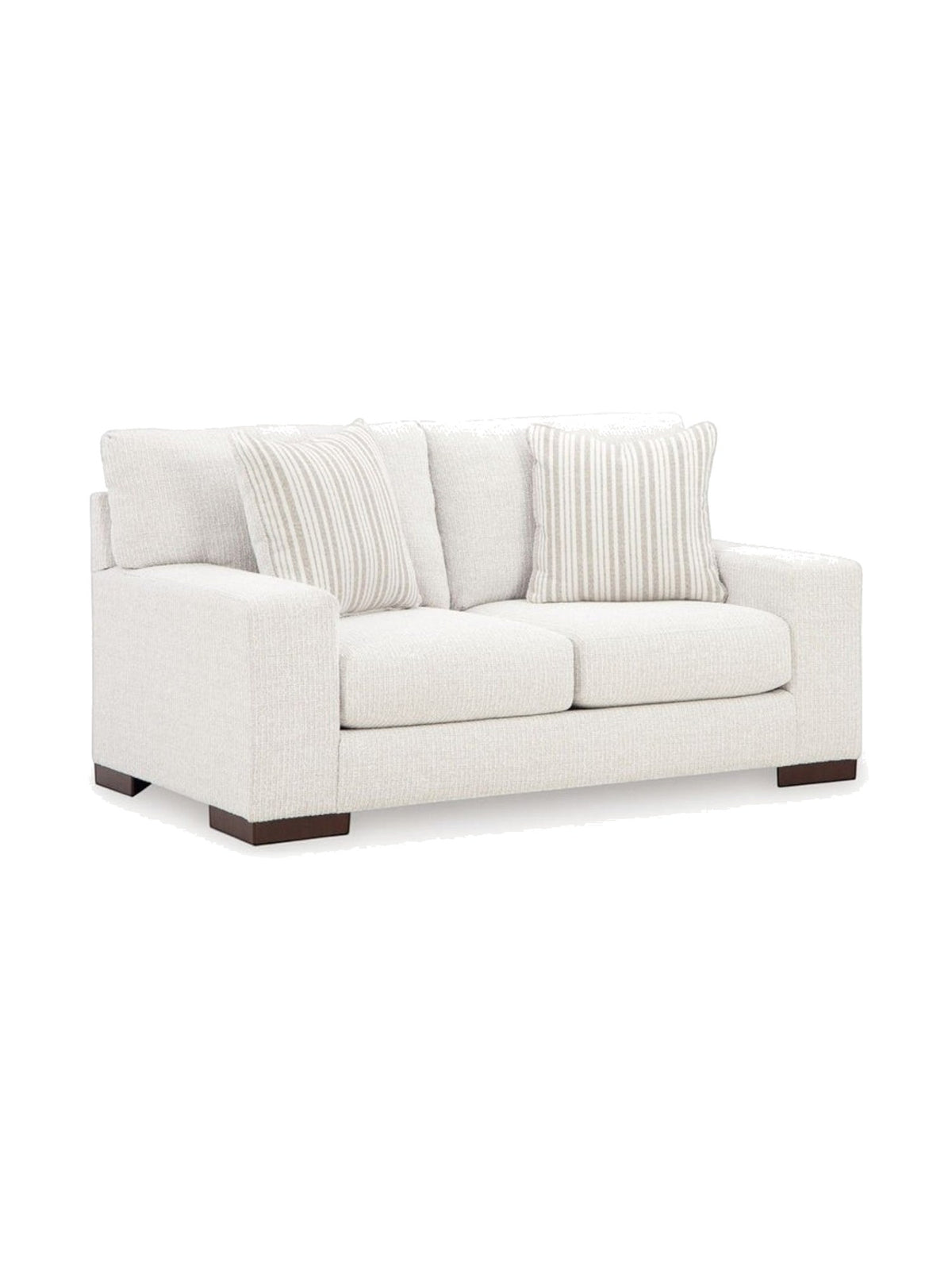 Causeuse Figaro TOCO Meubles en tissu texturé blanc cassé avec deux coussins décoratifs à rayures beiges
