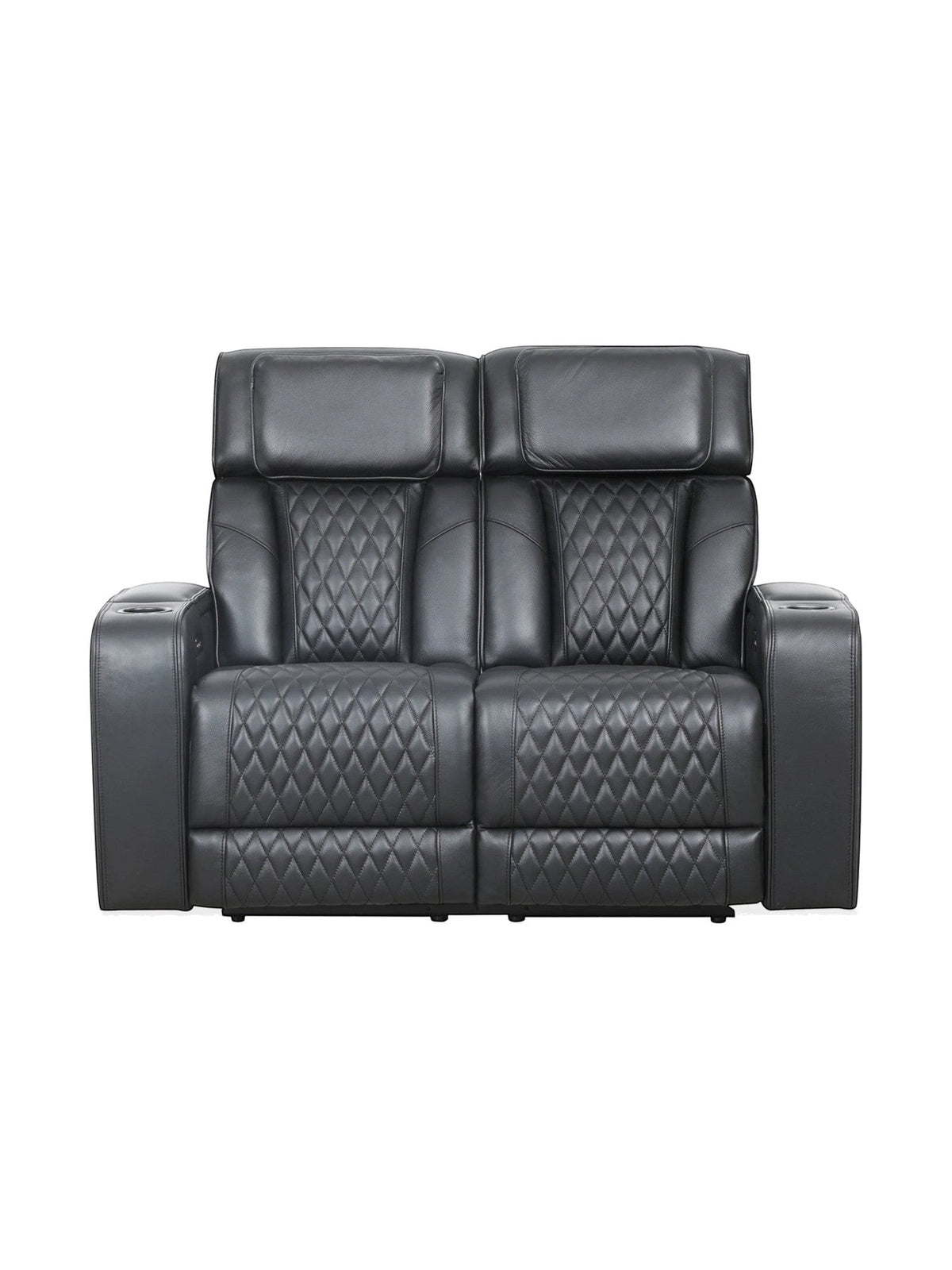 Causeuse inclinable noire Warren de TOCO Meubles avec détails matelassés en losange et porte-gobelets intégrés.