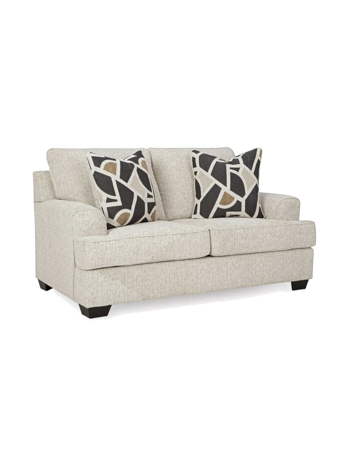 Causeuse Moka TOCO Meubles en tissu texturé couleur quartz avec deux coussins décoratifs à motifs géométriques
