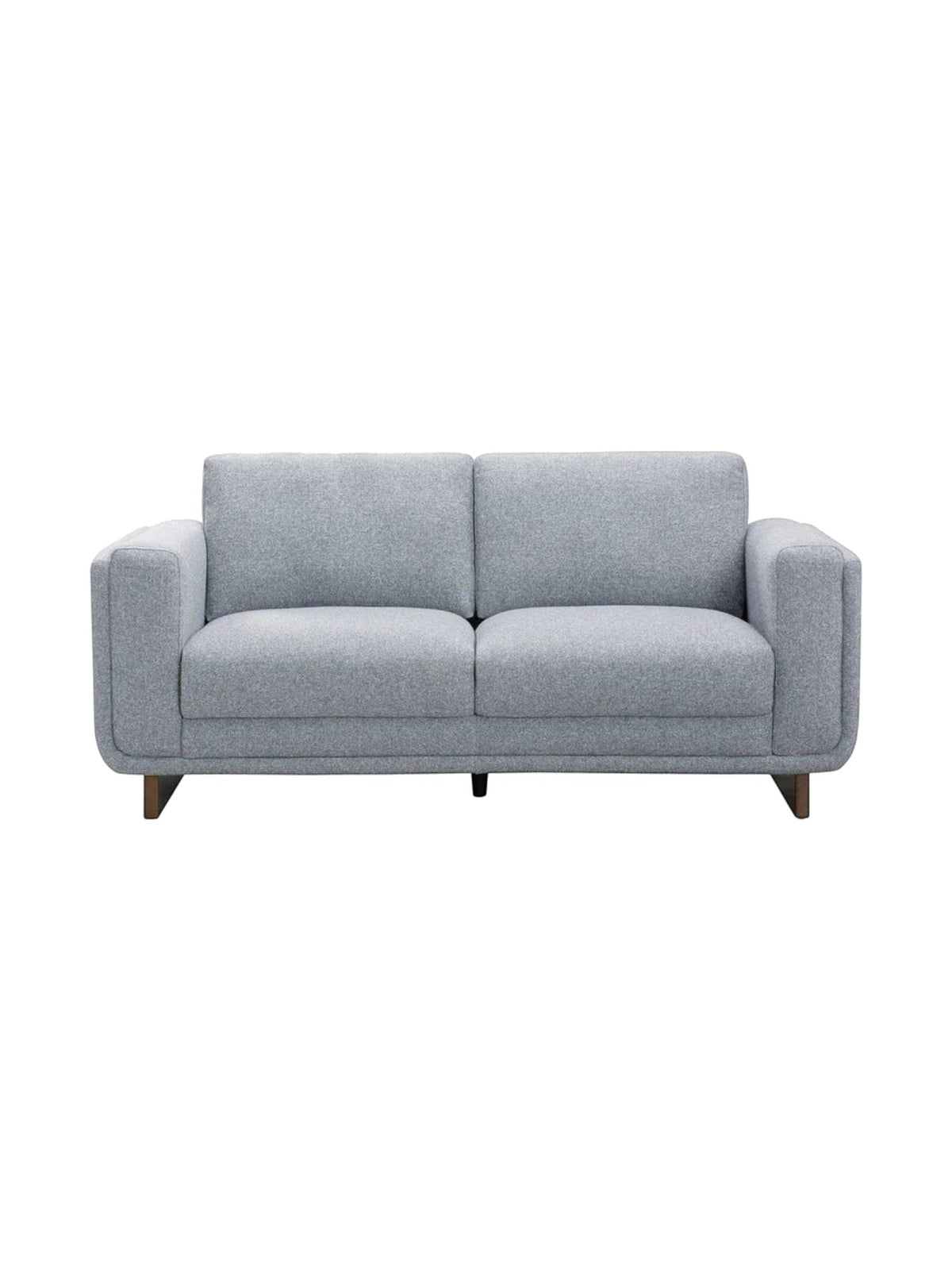 Causeuse Simone TOCO Meubles en tissu gris clair avec accoudoirs larges et pieds en bois foncé
