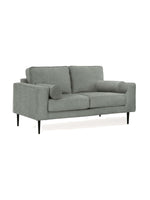 Causeuse Zela de TOCO Meubles en tissu gris anthracite avec coussins cylindriques et pieds noirs modernes