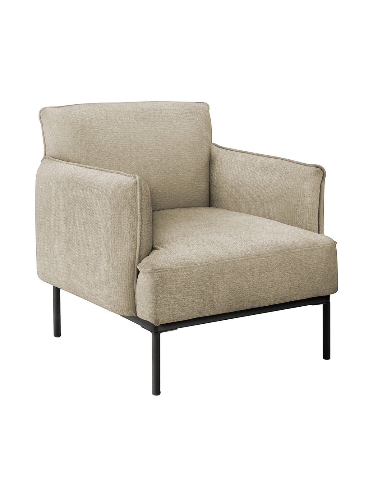 Fauteuil d'appoint Antoinette beige en tissu avec pieds noirs par TOCO Meubles. Design moderne et confortable.