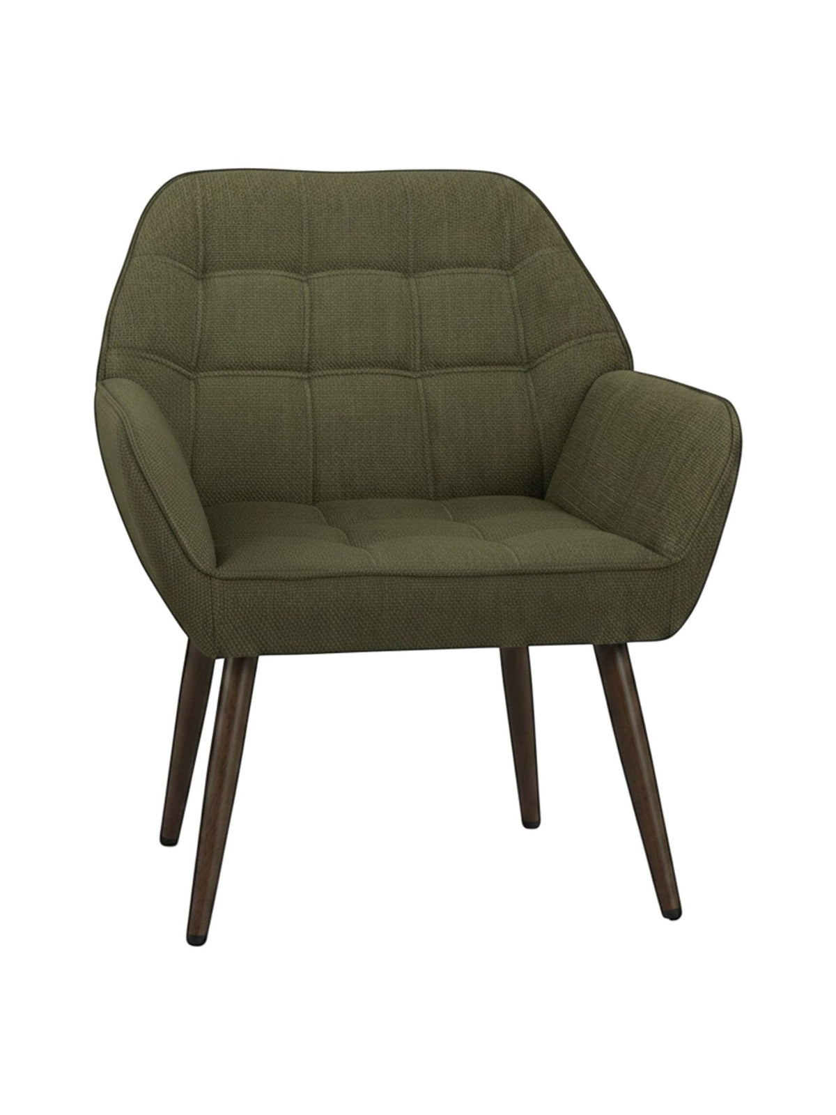Fauteuil d'appoint TOCO Meubles Belinda vert olive avec assise capitonnée et pieds en bois foncé