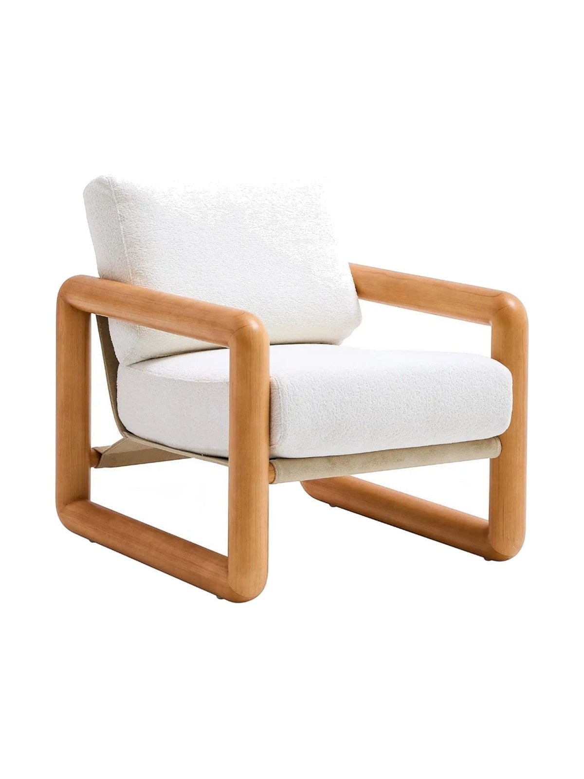 Fauteuil d'appoint Kova par TOCO Meubles en bois de frêne clair et tissu bouclé crème