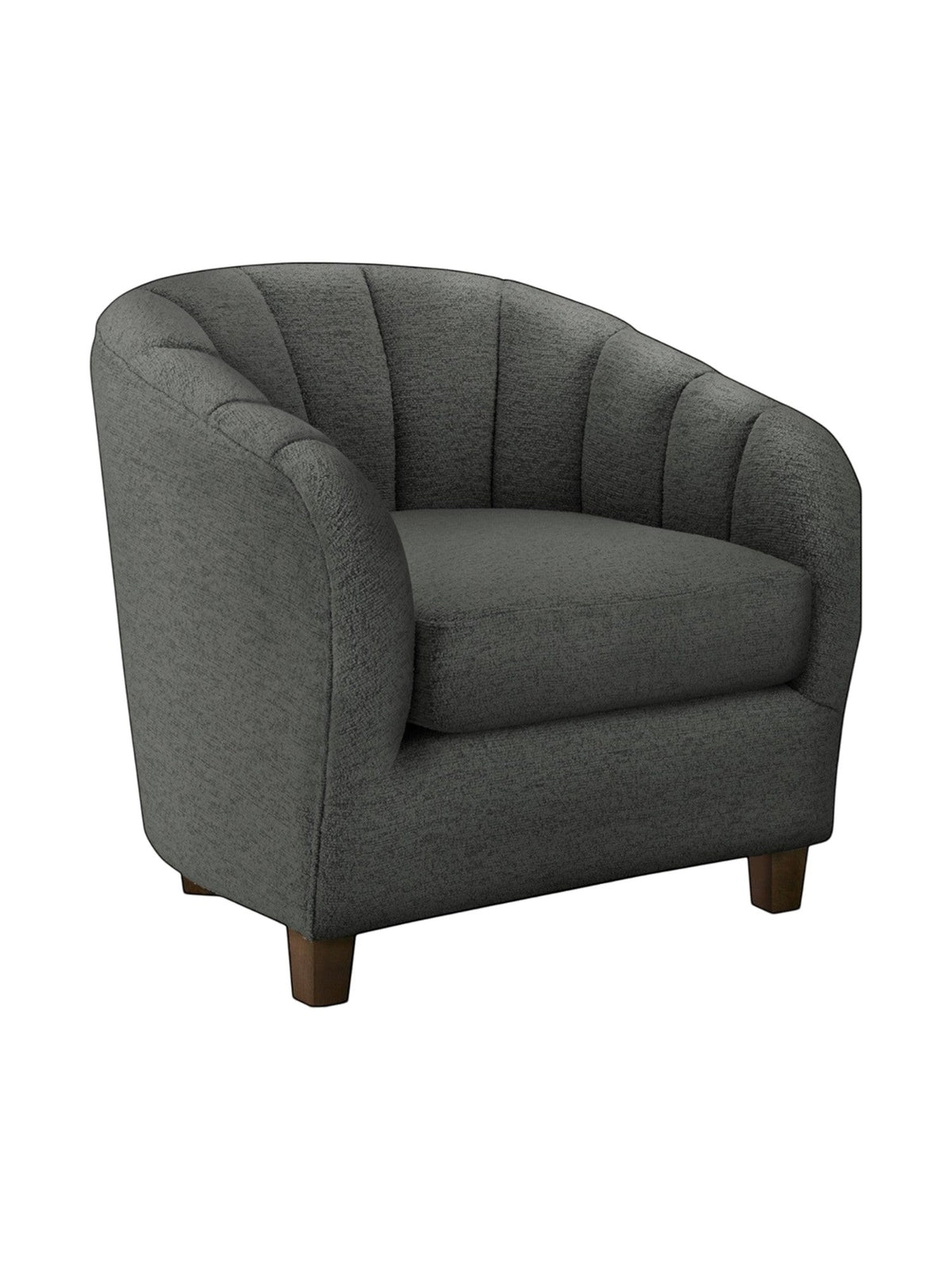 Fauteuil d'appoint TOCO Meubles Noella gris foncé au design tonneau avec dossier arrondi et pieds en bois massif