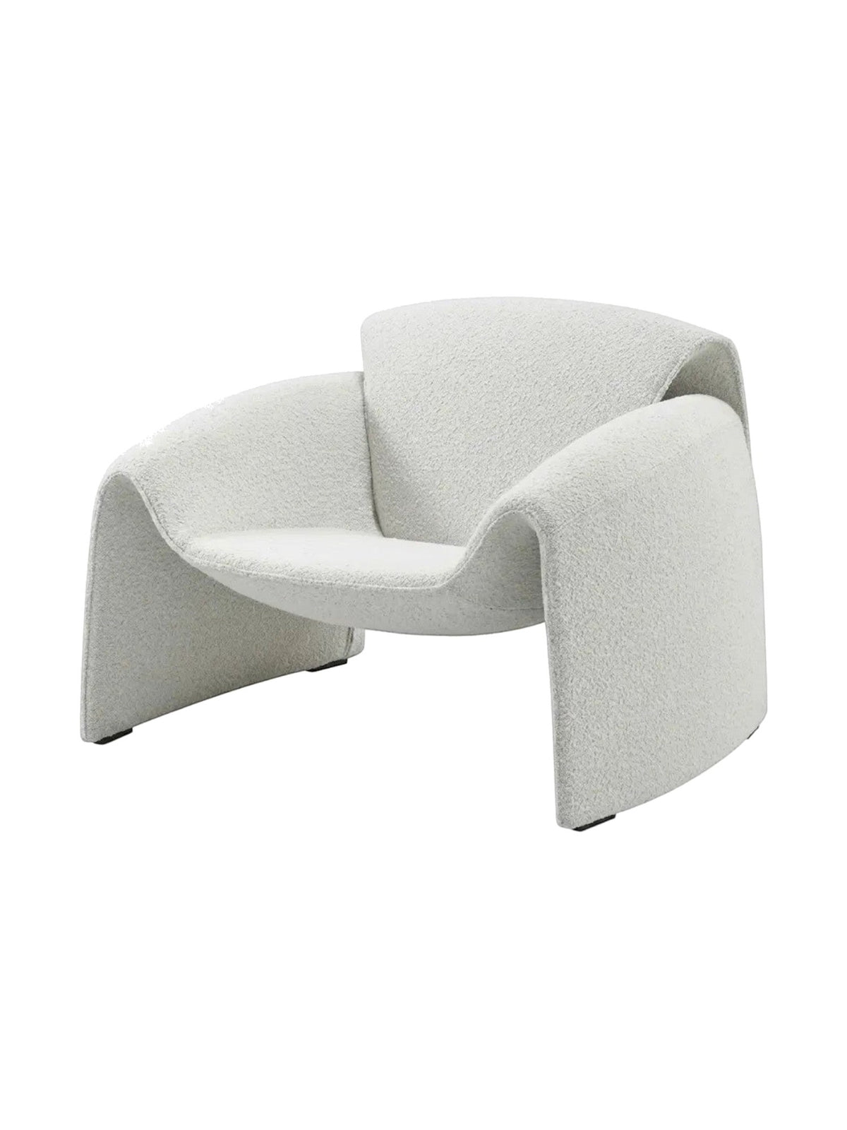 Chaise d'appoint Onda TOCO Meubles en tissu bouclette blanc avec structure en contreplaqué incurvée