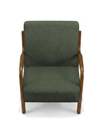Fauteuil d'appoint TOCO Meubles Ulysse en tissu vert forêt avec structure en bois massif et accoudoirs courbés