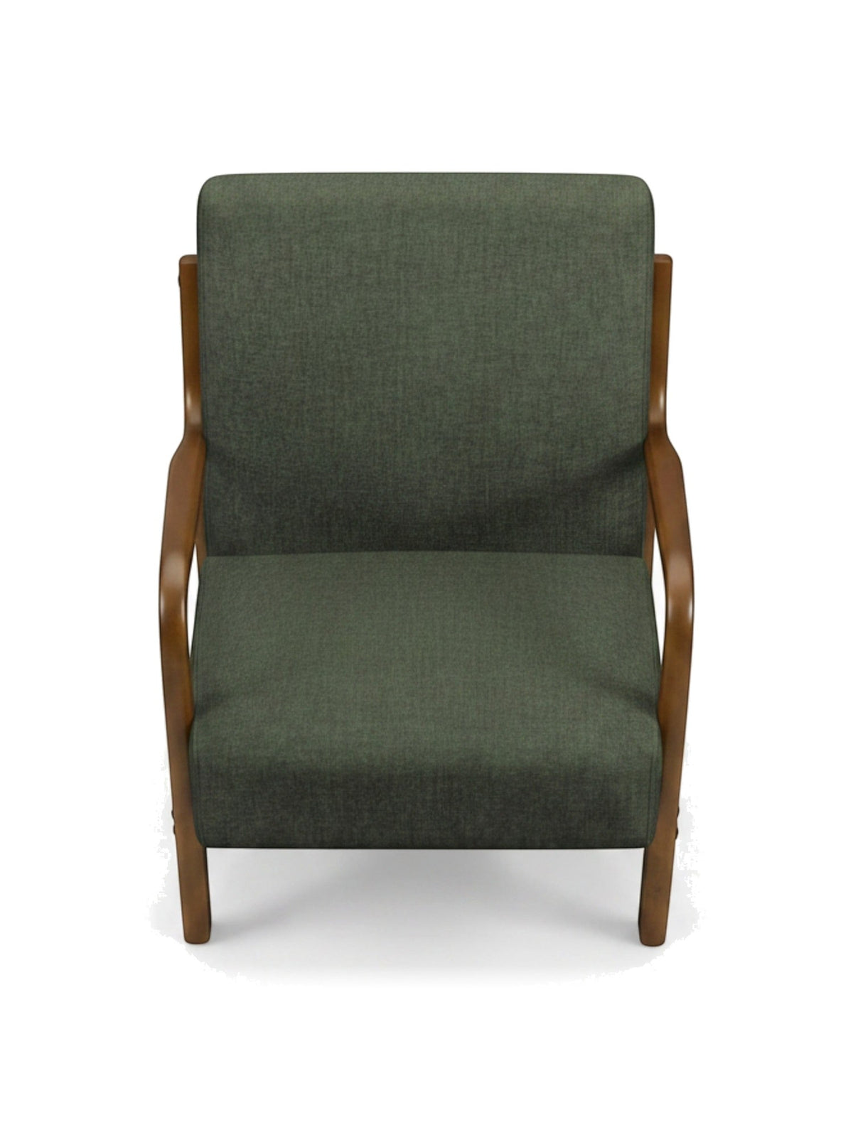 Fauteuil d'appoint TOCO Meubles Ulysse en tissu vert forêt avec structure en bois massif et accoudoirs courbés