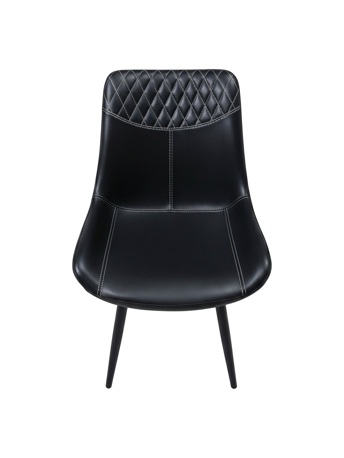 Chaise de salle à manger TOCO Meubles Belair en similicuir noir avec capitonnage diamant et surpiqûres blanches