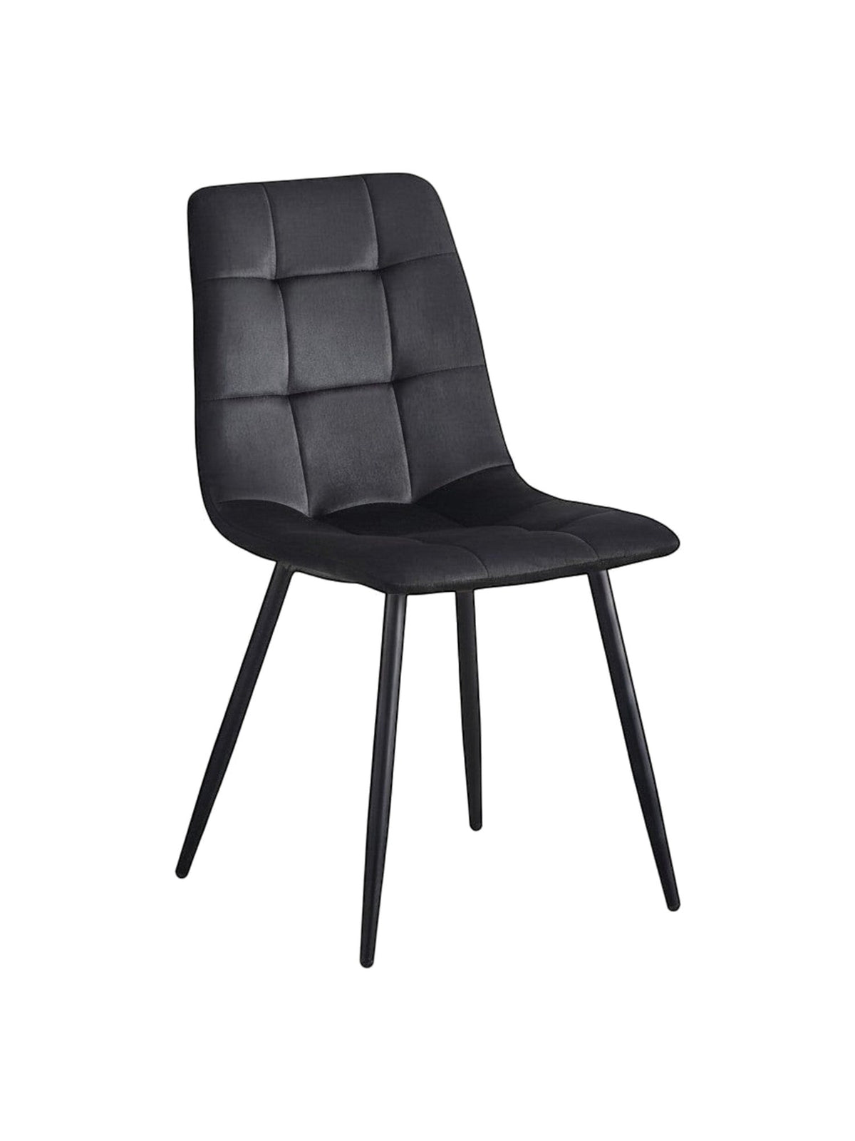 TOCO Meubles Chaise Madison en velours noir capitonné avec pieds en acier noir