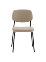 Chaise de salle à manger Swan TOCO Meubles en tissu beige texturé avec pieds en métal noir, vue de face