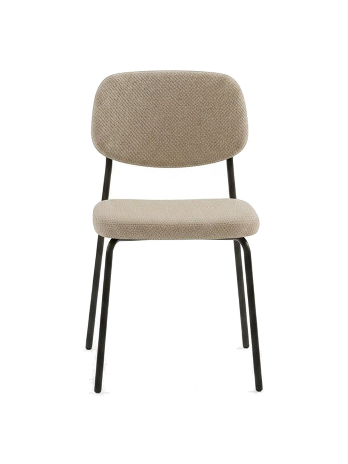Chaise de salle à manger Swan TOCO Meubles en tissu beige texturé avec pieds en métal noir, vue de face