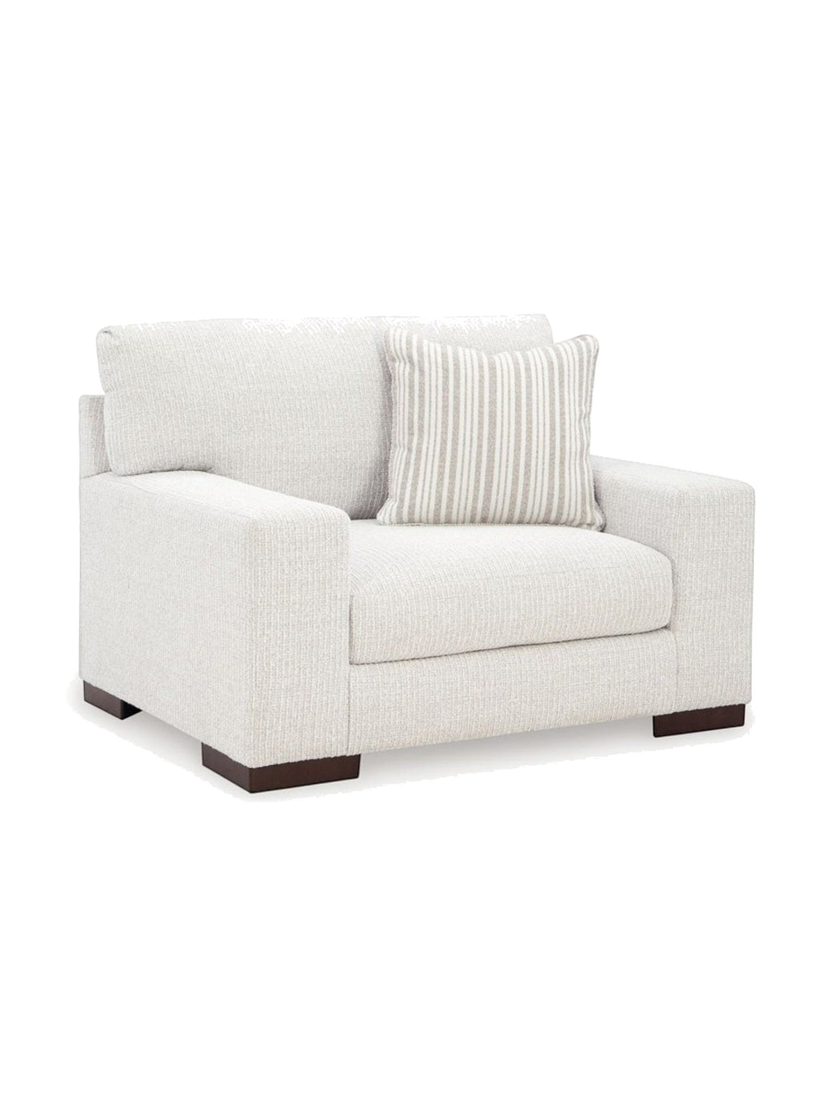 Fauteuil une place et demie TOCO Meubles Figaro en tissu texturé blanc cassé avec coussin décoratif à rayures