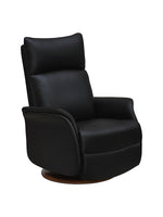 Chaise inclinable Eva TOCO Meubles en cuir noir avec dossier ergonomique et base pivotante en bois