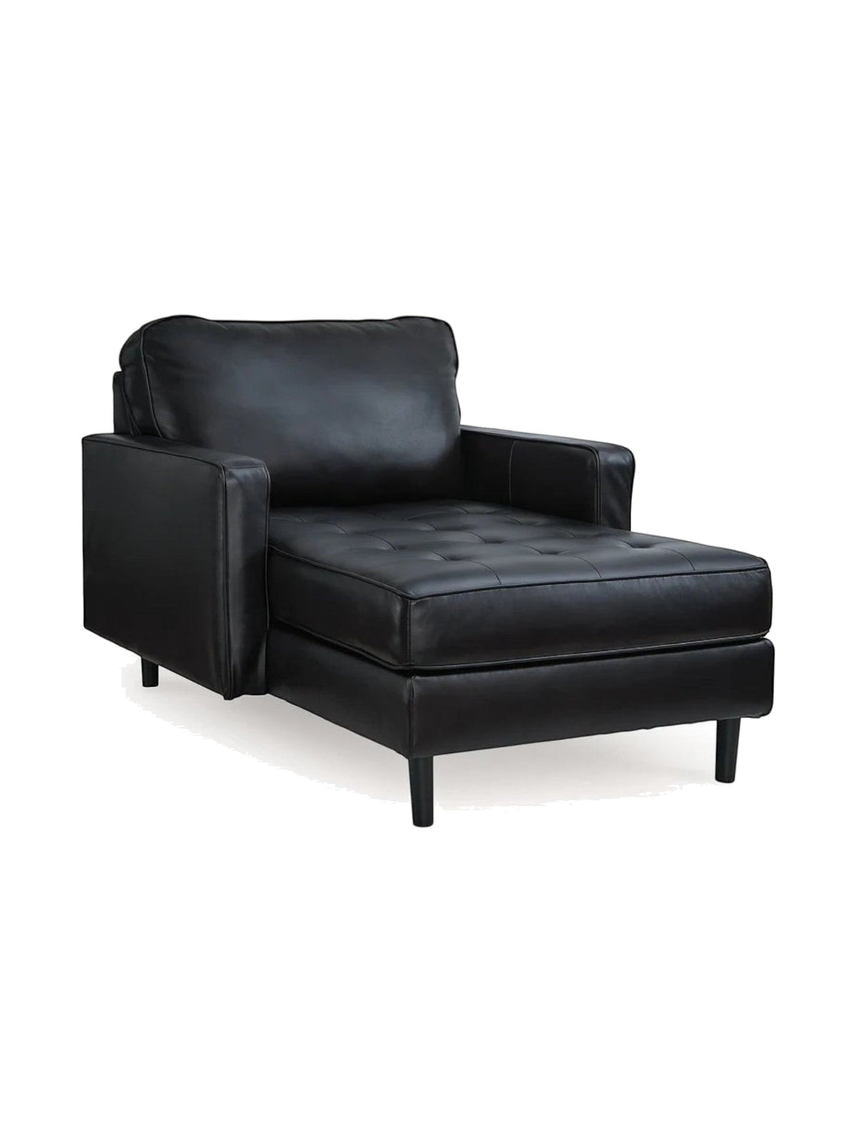 Chaise longue Bryce de TOCO Meubles en cuir noir avec assise capitonnée et pieds modernes