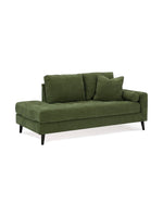 Chaise longue en coin Bixo de TOCO Meubles en tissu vert texturé avec coussins et pieds noirs élégants