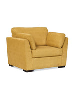 Fauteuil large TOCO Meubles Owick en tissu texturé jaune tournesol avec accoudoirs rembourrés et pieds noirs