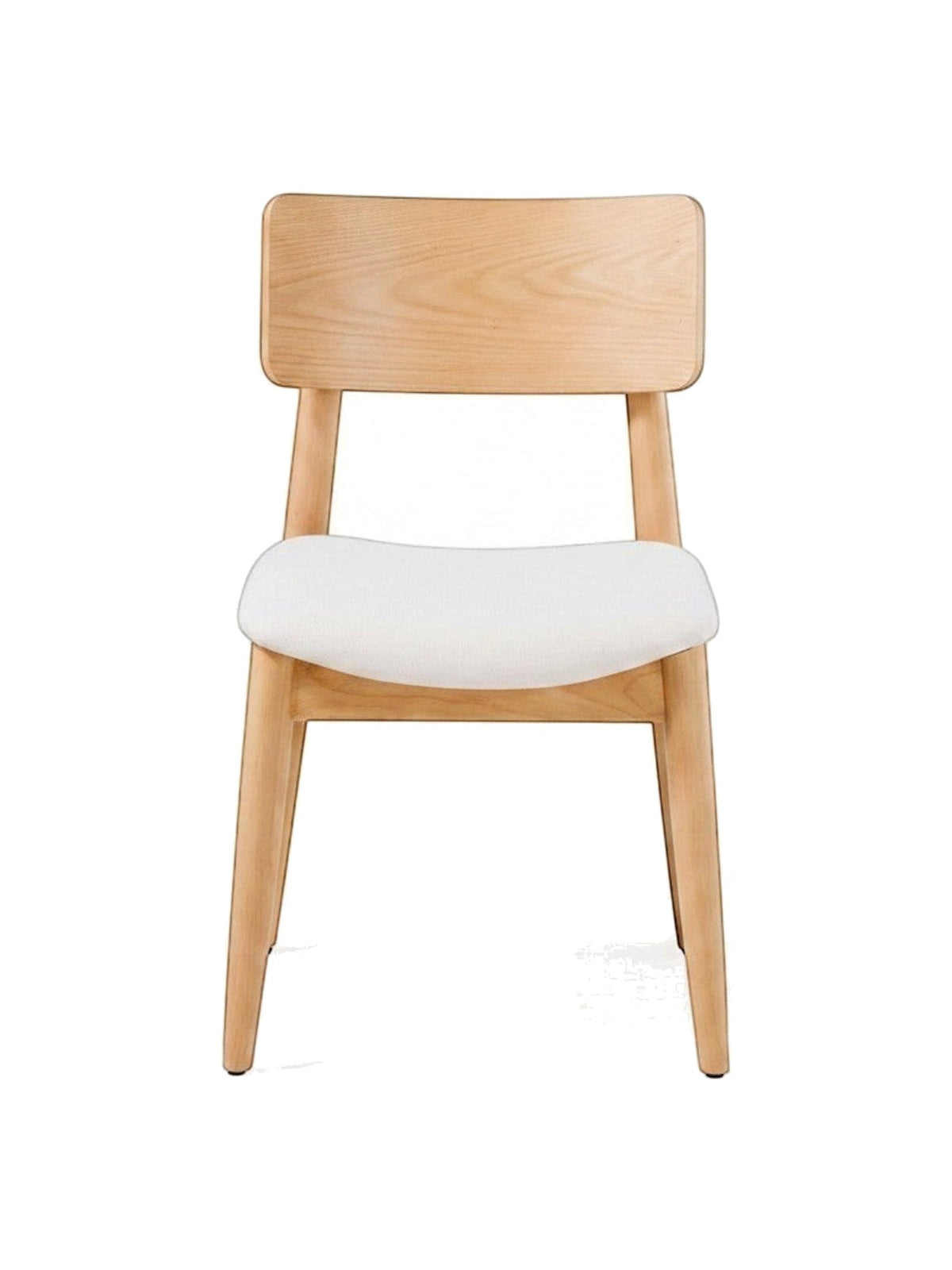 Chaise ronde scandinave en bois clair avec assise blanche rembourrée par TOCO Meubles