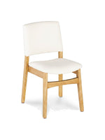 Chaise de salle à manger TOCO Meubles en chêne scandinave avec assise et dossier rembourrés en tissu blanc