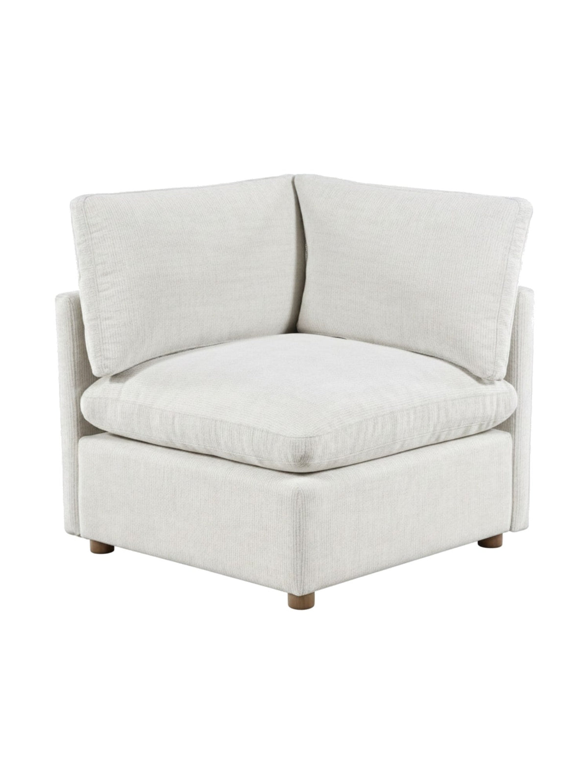 Fauteuil d'angle modulaire Coin Montrose par TOCO Meubles en tissu texturé blanc cassé avec pieds en bois
