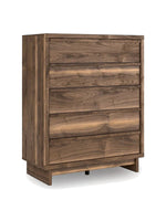 Commode haute Alma TOCO Meubles à 5 tiroirs en bois avec veinage prononcé et design contemporain