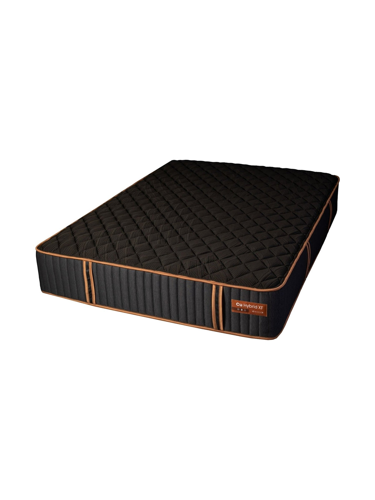 Matelas hybride ferme TOCO Meubles Copper Sleep XF noir avec détails cuivrés et surface matelassée