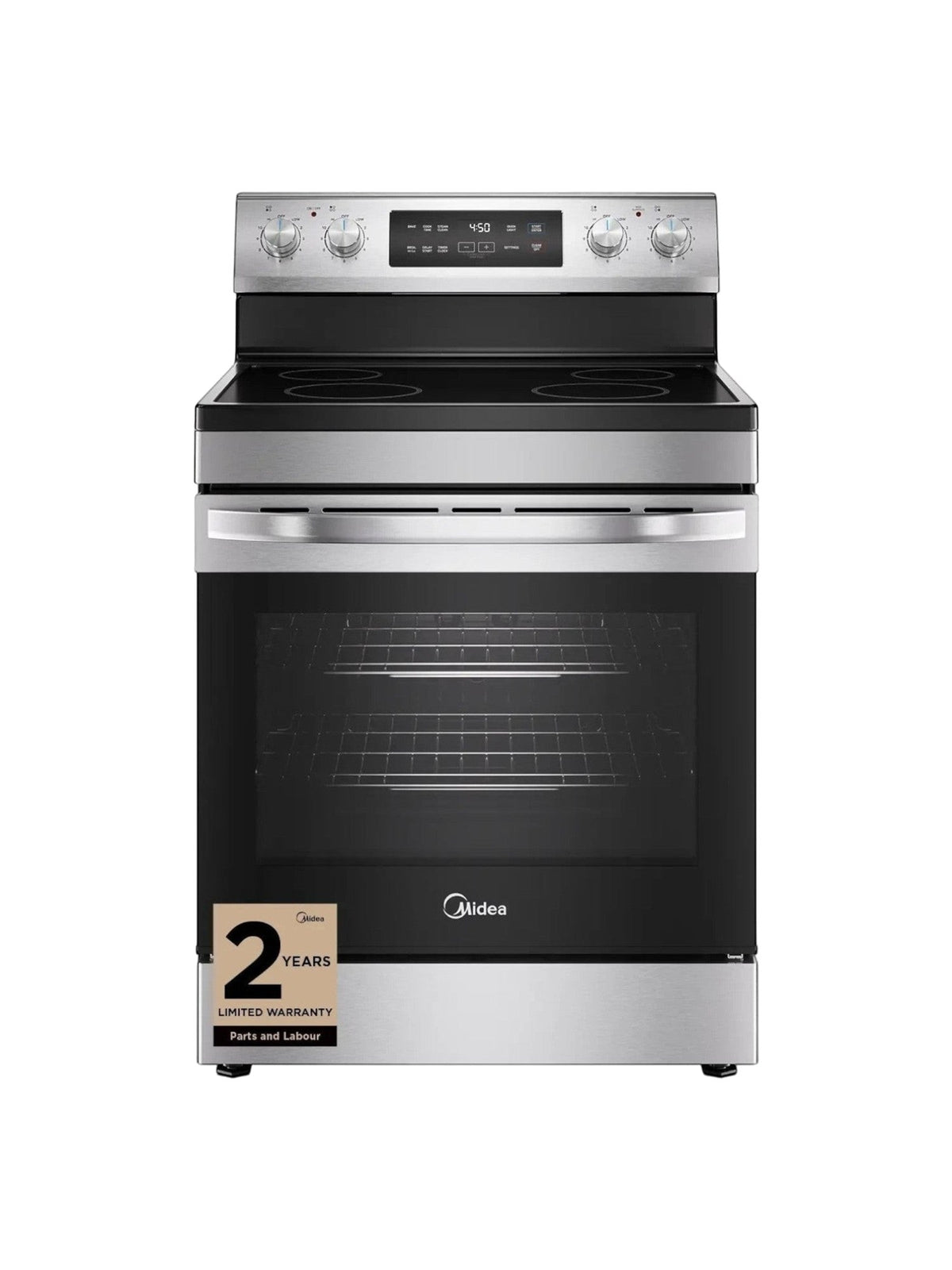 Cuisinière électrique autoportante MIDEA en acier inoxydable avec 5 éléments et four de 6,3 pi³ chez TOCO Meubles