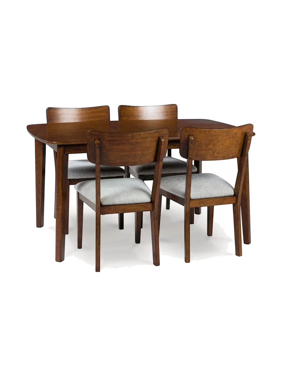 Ensemble de salle à manger TOCO Meubles Tavio avec table en bois brun et quatre chaises à assise grise rembourrée