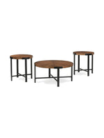 Ensemble de trois tables basses rondes TOCO Meubles avec plateau en bois brun et pieds en métal noir
