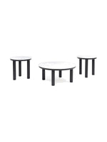 Ensemble de trois tables basses Andru TOCO Meubles avec plateaux blancs effet marbre et pieds cylindriques noirs