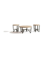 Ensemble de trois tables basses TOCO Meubles avec plateaux ronds en bois brun gris et pieds en métal noir