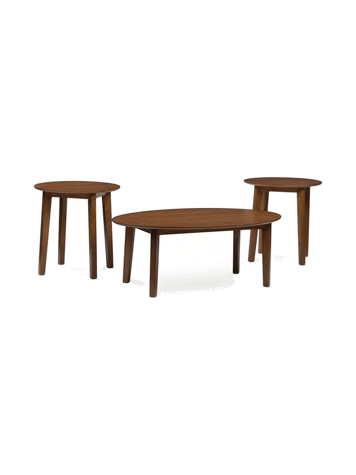 Ensemble de trois tables d'appoint TOCO Meubles en bois brun au design minimaliste et pieds fuselés