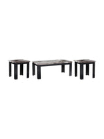 Ensemble de trois tables basses TOCO Meubles avec plateaux effet marbre brun foncé et pieds noirs robustes