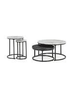 Ensemble de 4 tables gigognes TOCO Meubles avec plateaux ronds effet marbre blanc et structures en métal noir