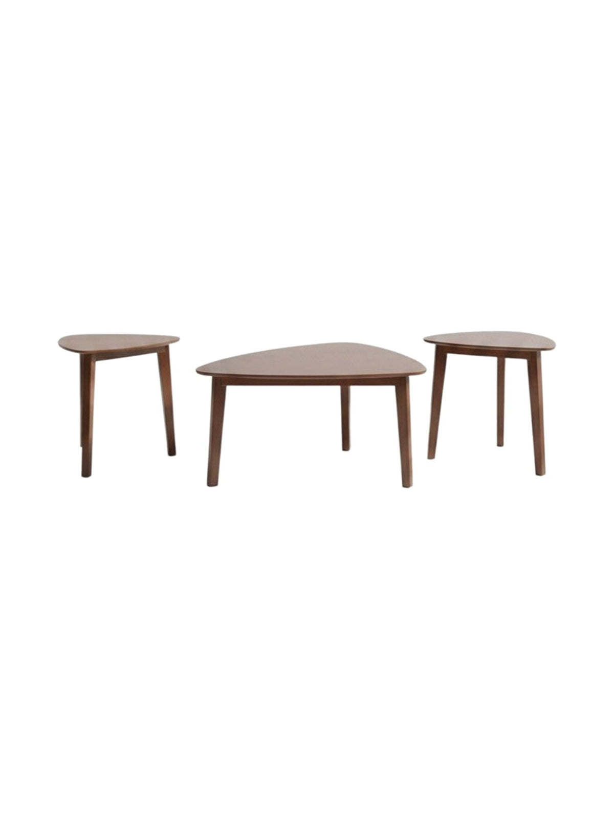 Ensemble de trois tables basses TOCO Meubles en bois brun au design triangulaire moderne et minimaliste