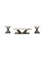 Ensemble de tables Neyo par TOCO Meubles avec plateaux effet marbre et pieds en métal noir en forme de X