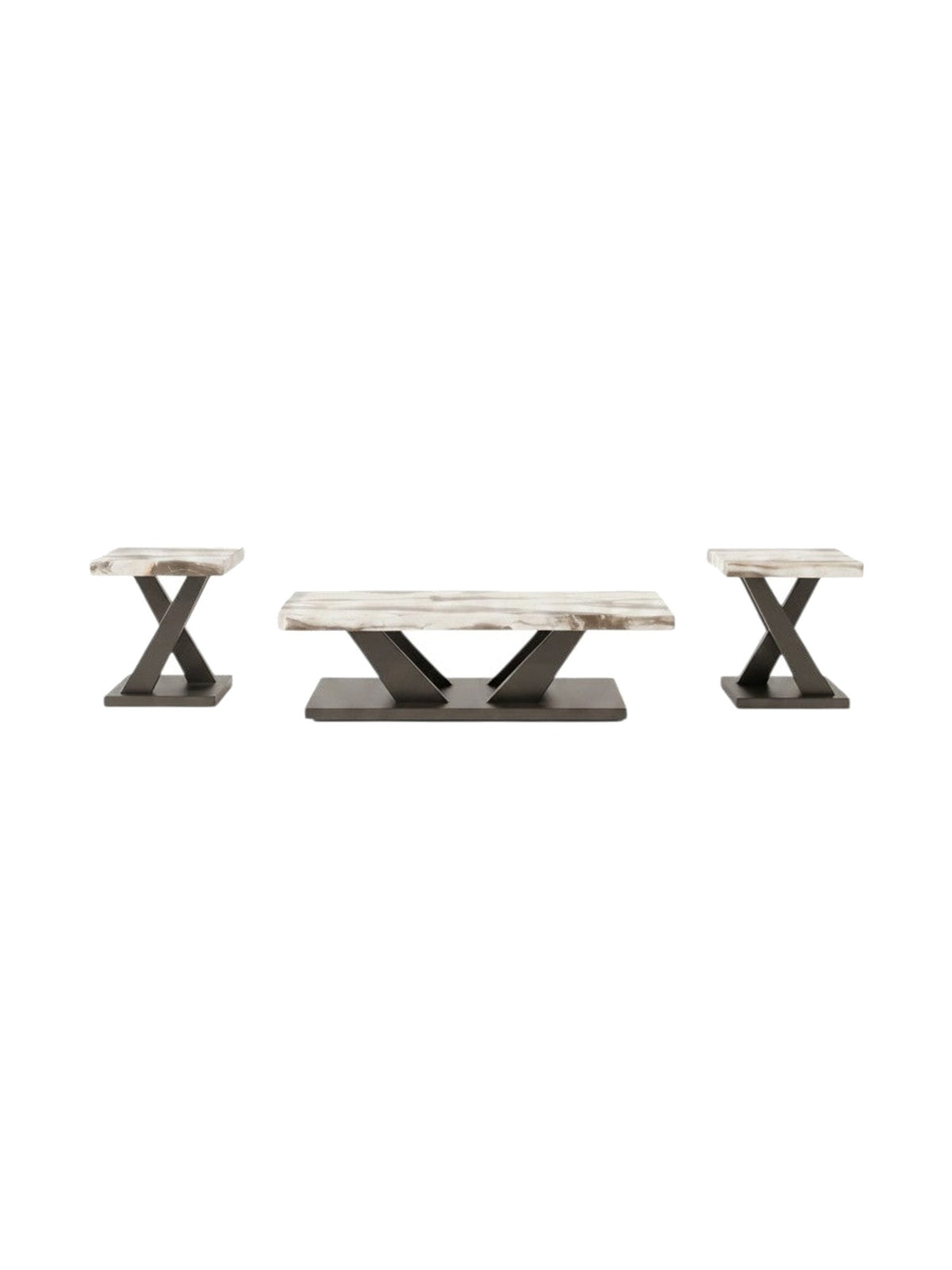 Ensemble de tables Neyo par TOCO Meubles avec plateaux effet marbre et pieds en métal noir en forme de X